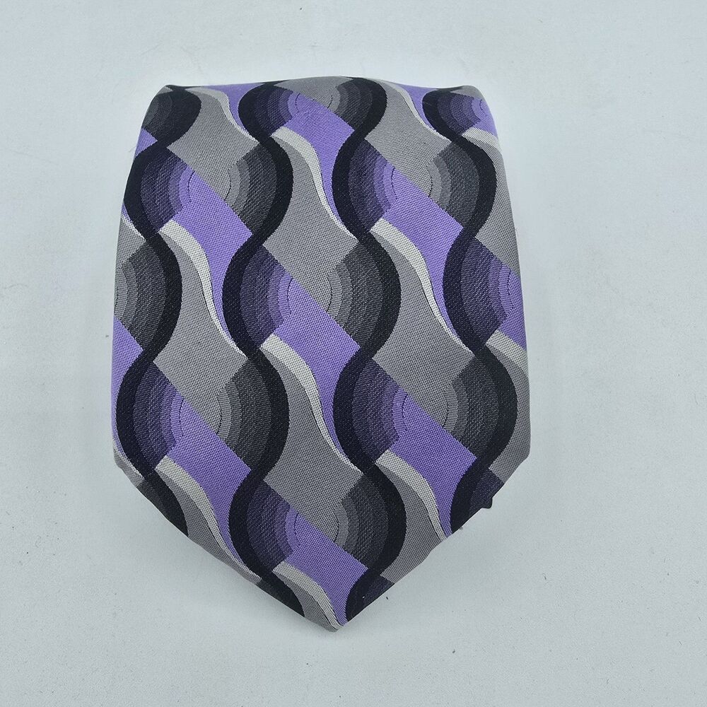 Mens Necktie Arrow Purple Grey Multicolored Striped NeckTie 60 X 4 silk Vintage
